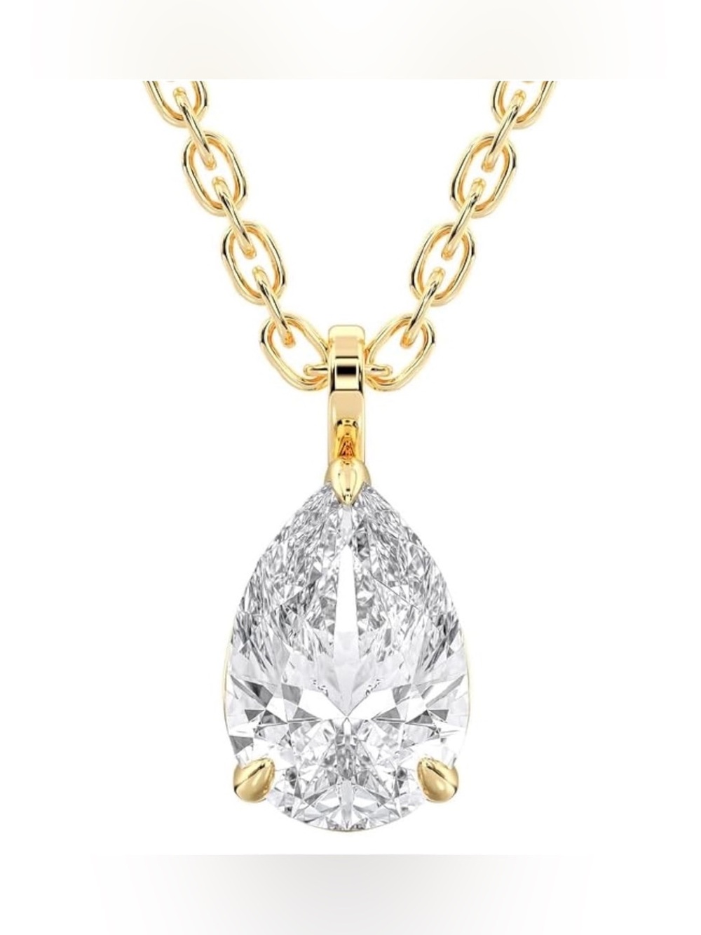 1 CTW Pear Diamond Pendant Necklace Solid 14K Yellow Gold E-F VVS-VS